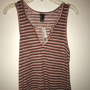Forever 21 Orange/Navy/White Knit Tank Top